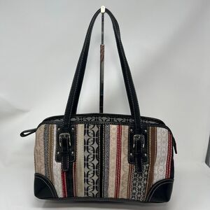 FOSSIL Bag Women's Leather Suede Textile Patchwork Logo Striped Shoulder Purse